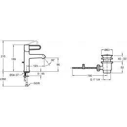Смеситель для умывальника Odeon Rive Gauche ручка хром, неповоротный излив, чёрный цвет, с донным клапаном E21028-CP-BL Jacob Delafon
