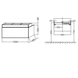 Модуль под раковину Terrace 100х48х38 см, жасмин сатин, верхний ящик из цельного дерева, система push-to-open EB1187-S24 Jacob Delafon