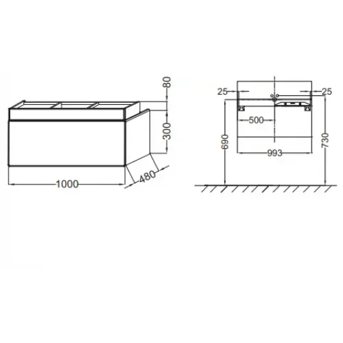 Модуль под раковину Terrace 100х48х38 см, жасмин сатин, верхний ящик из цельного дерева, система push-to-open EB1187-S24 Jacob Delafon