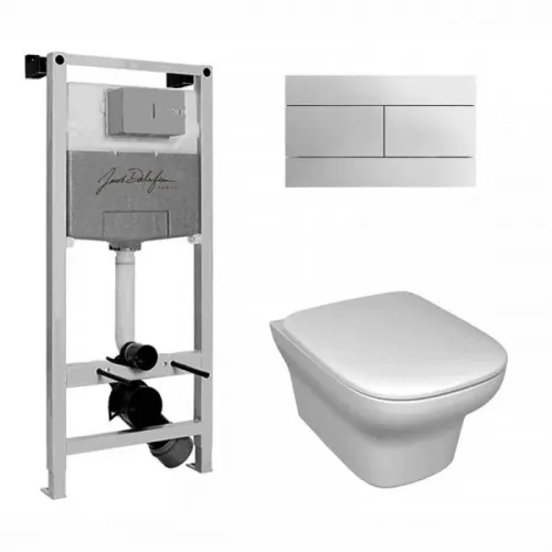Комплект унитаза с инсталляцией Vox глубина унитаза 50см, клавиша хром глянец, с микролифтом, безободковый, быстросъемное E21744RU-00 Jacob Delafon
