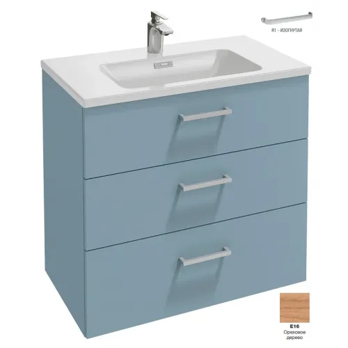 Модуль с раковиной Vox 80 см, ореховое дерево, изогнутые ручки, подвесной монтаж EXAE112-Z-00+EB2098-R1-E16 Jacob Delafon