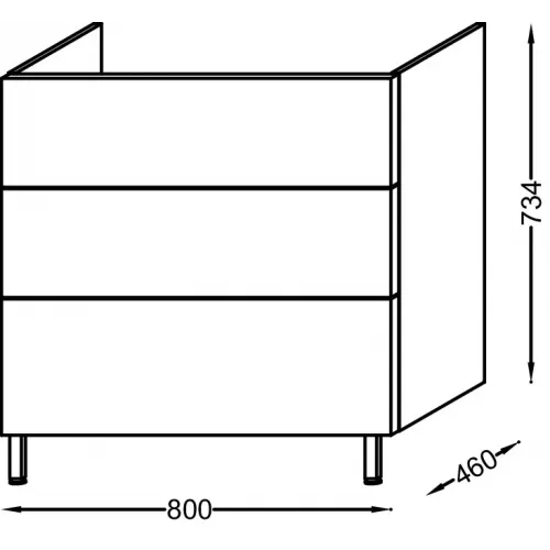 Модуль под раковину Vox 80х46х73,4 см, 3 ящика, белый глянцевый, изогнутые ручки EB2098-R1-N18 Jacob Delafon