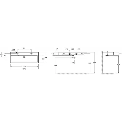Подвесная раковина Vivienne 120х46,6х12 см, 1 чаша, чёрная матовая, санфарфор, двойная EXBK112-NGM Jacob Delafon