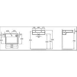 Подвесная раковина Terrace 60х49х8,9 см, c подсветкой. система слива freedrain, с отверстием для смесителя, санфарфор EXE9112-00 Jacob Delafon