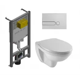 Комплект унитаза с инсталляцией Patio с клавишей хром, с микролифтом, безободковый, с кнопкой E29025-NF-M14 Jacob Delafon