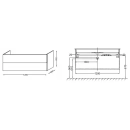 Модуль под раковину Vox 120х46х45,2 см, белый блестящий лак, 2 выдвижных ящика, угловая ручка EB2071-R3-G1C Jacob Delafon