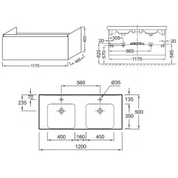 Модуль с раковиной Odeon Up 120 см, серый антрацит меламин, 1 выдвижной ящик, с 2-мя отверстиями под смеситель, подвесной монтаж E4730-00+EB887-N14 Jacob Delafon