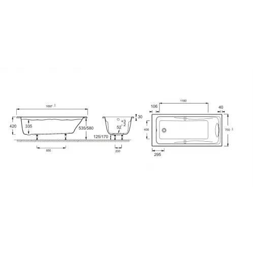 Акриловая ванна Odeon Up 170х70 см, производство Россия E6080RU-00 Jacob Delafon