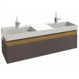 Модуль с раковиной Terrace 150 см, светло-коричневый блестящий, с подсветкой, 2 выдвижных ящика, подвесной монтаж, система push-to-open EXA9112-00+EB1189-G80 Jacob Delafon