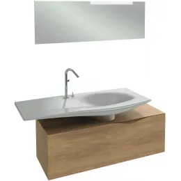 Комплект мебели для ванной Stillness 120 см, натуральный дуб, смещенная установка раковины, подвесной монтаж, с подсветкой E1292-09-00+EB2001-P6+EB2008-NF Jacob Delafon