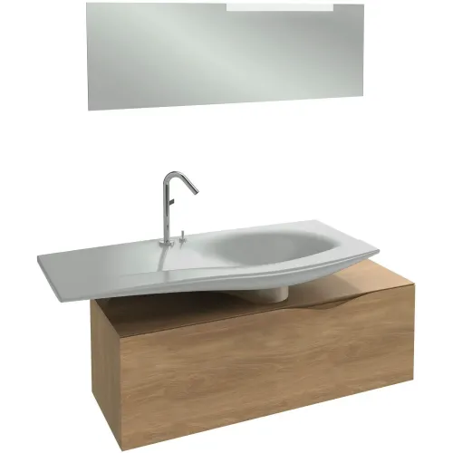 Комплект мебели для ванной Stillness 120 см, натуральный дуб, смещенная установка раковины, подвесной монтаж, с подсветкой E1292-09-00+EB2001-P6+EB2008-NF Jacob Delafon