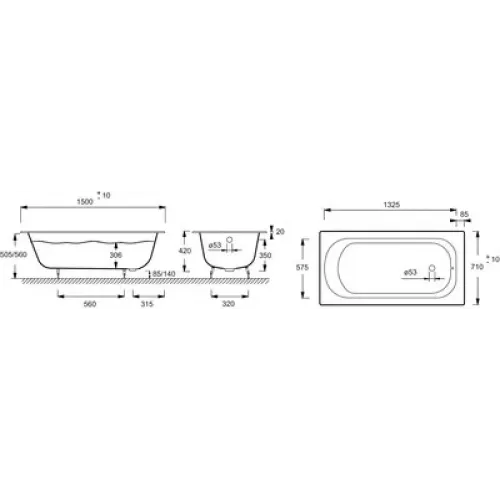 Чугунная ванна Nathalie 150х70 см, без антискользящего E2962-00 Jacob Delafon