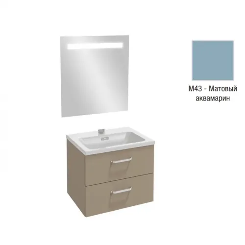 Комплект мебели для ванной Vox 60 см, матовый аквамарин, изогнутая ручка, 2 выдвижных ящика, с функцией анти-пар, с подсветкой, подвесной монтаж EB1411-NF+EXAF112-Z-00+EB2080-R1-M43 Jacob Delafon