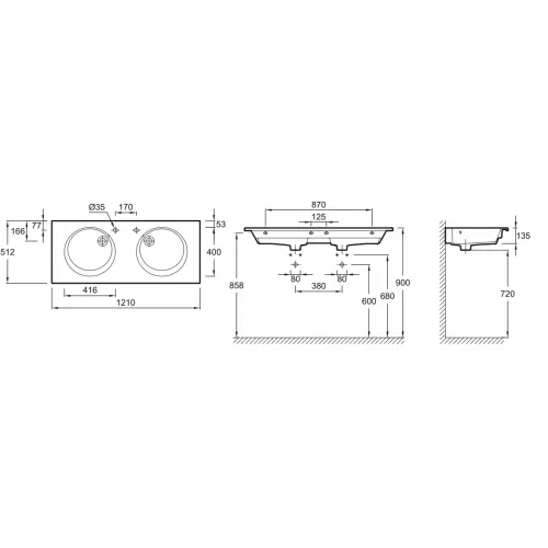 Мебельная раковина Odeon Rive Gauche 120х51,2 см EXAT112-Z-00 Jacob Delafon