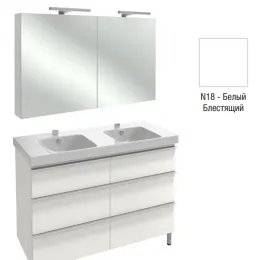 Комплект мебели для ванной Odeon Up 120 см, белый меламин, 6 ящиков 2 ящичка для аксессуаров, 2 зеркальные дверцы, подвесной монтаж, с подсветкой E4730-00+EB995-N18+EB798RU-N18 Jacob Delafon