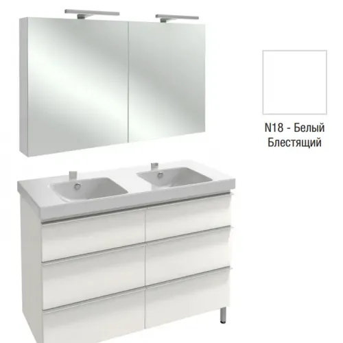 Комплект мебели для ванной Odeon Up 120 см, белый меламин, 6 ящиков 2 ящичка для аксессуаров, 2 зеркальные дверцы, подвесной монтаж, с подсветкой E4730-00+EB995-N18+EB798RU-N18 Jacob Delafon