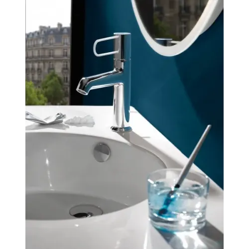 Смеситель для умывальника Odeon Rive Gauche ручка черная, неповоротный излив, с донным клапаном E21028-BL-CP Jacob Delafon