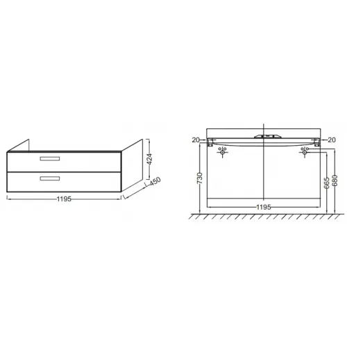 Модуль под раковину Rythmik 119,5х45х42,4 см, малиновый глянцевый, 2 выдвижных ящика EB1305-R3 Jacob Delafon