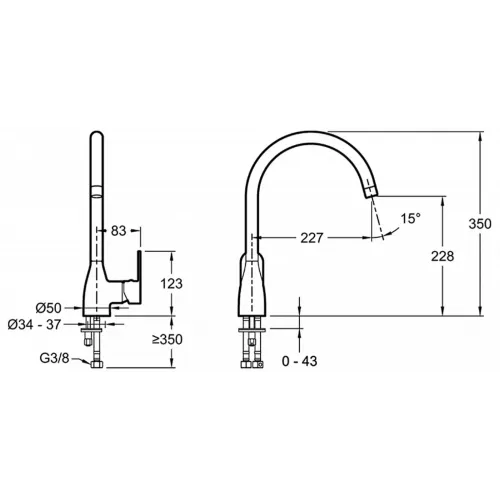 Смеситель для кухни Marie поворотный излив E21151-CP Jacob Delafon