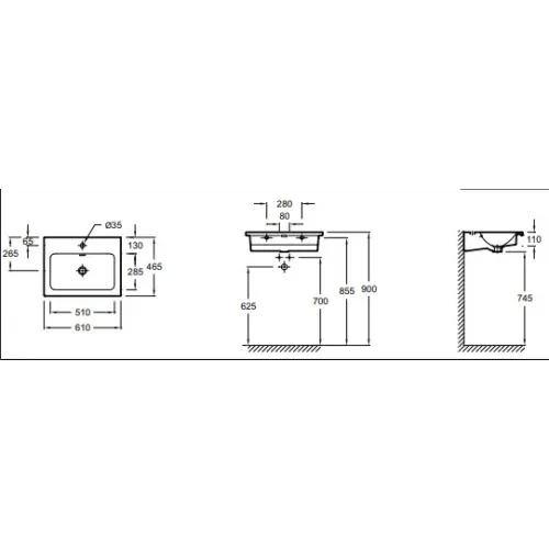 Модуль с раковиной Vox 60 см, черное дерево, без столешницы, 2 ящика, подвесной монтаж EXAF112-Z-00+EB2030-RA-E15 Jacob Delafon