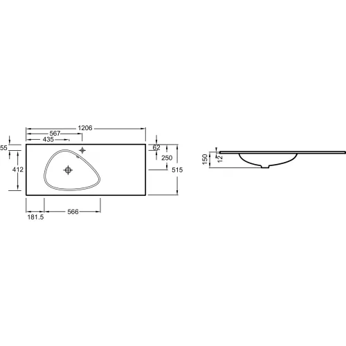 Встраиваемая сверху раковина Nouvelle Vague 120,6х51,5 см, матовый черный, стекло, с отв. под смеситель EB3022-DE2 Jacob Delafon