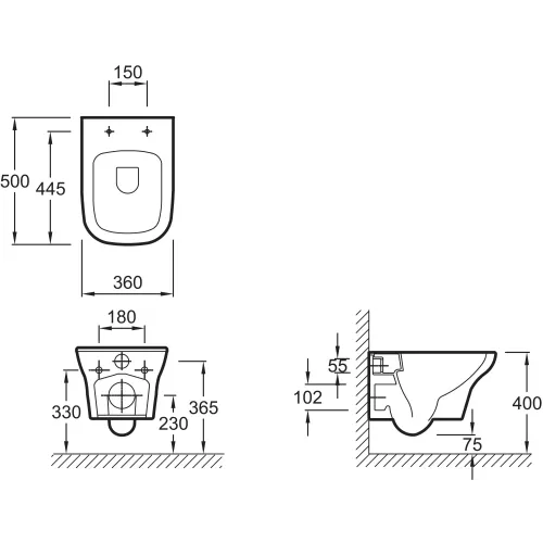 Подвесной унитаз Vox 36х50 см, безободковый, без сиденья EDM102-00 Jacob Delafon