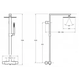 Душевая система без излива Strayt 2 режима, 25 см, square, термостат, верхний душ, с лейкой E98321-CP Jacob Delafon