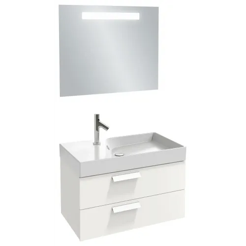 Комплект мебели для ванной Formilia Rythmik 80 см, белый блестящий лак, 2 выдвижных ящика, 1 отверстие для смесителя, с подсветкой, подвесной монтаж EB1160-NF+EXO112-Z-00+EB1303-G1C Jacob Delafon