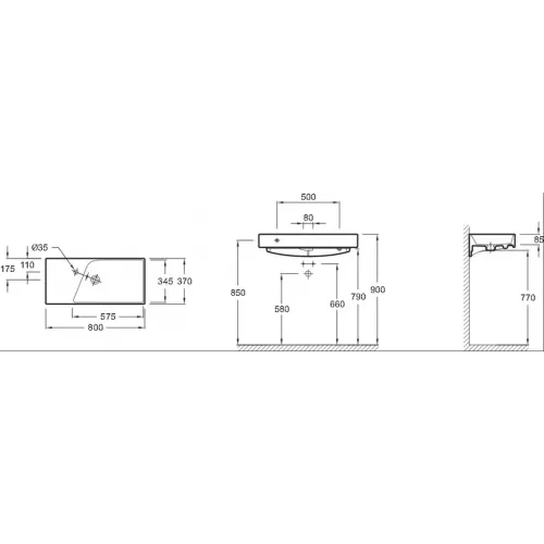 Подвесная раковина Formilia Rythmik 80х37х8,5 см, одно отверстие для смесителя, санфарфор EXP112-00 Jacob Delafon