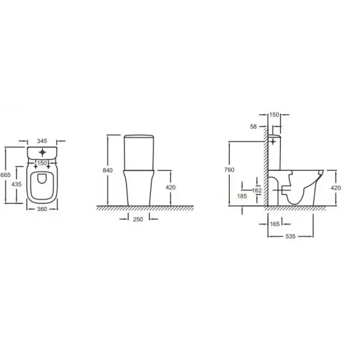 Унитаз-компакт Vox 36х66,5 см, 3/6 л, нижняя подводка, универсальный выпуск, безободковый, без сиденья UJN102-00+ETM212-00 Jacob Delafon