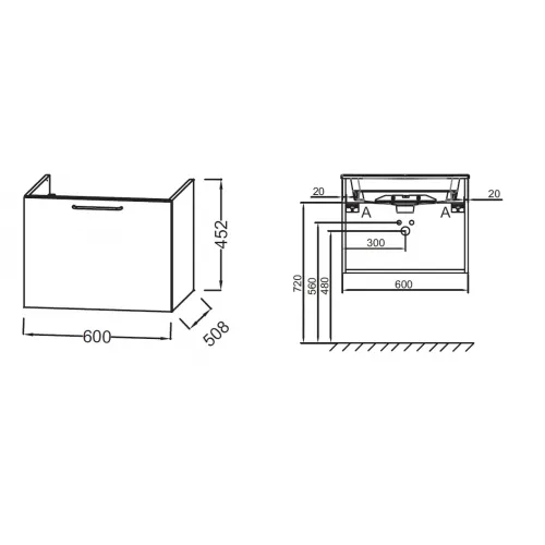 Модуль под раковину Odeon Rive Gauche 60х50,8х45,2 см, 1 ящик, ментол, черная ручка EB2510-R9-S43 Jacob Delafon