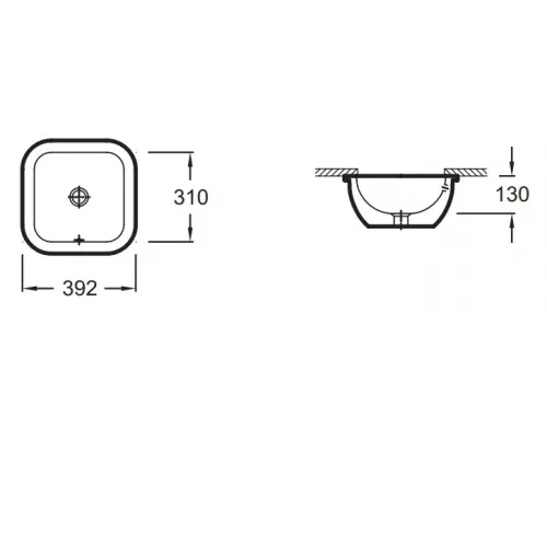 Встраиваемая снизу раковина Vox 39,2х39,2 см, с переливным отверстием, полностью глазированная, санфарфор EYE102-00 Jacob Delafon