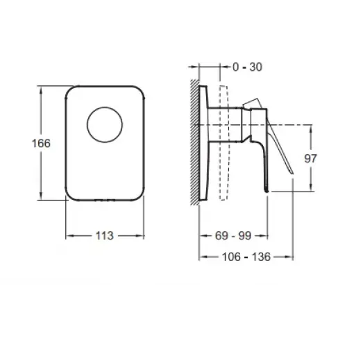 Лицевая часть встраиваемого смесителя Aleo 1 функция E98706-CP Jacob Delafon