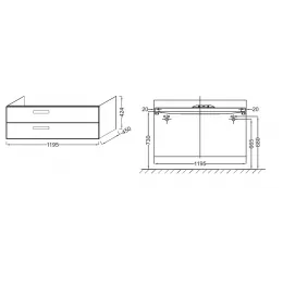 Модуль под раковину Rythmik 119,5х45х42,4 см, серый антрацит блестящий, 2 выдвижных ящика EB1305-442 Jacob Delafon