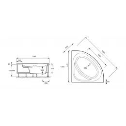 Акриловая ванна Domo 135х135 см, с каркасом и фронтальной панелью, угловая симметричная E60224-00 Jacob Delafon