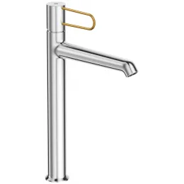 Высокий смеситель на столешницу Odeon Rive Gauche 33,2 см, ручка золото, неповоротный излив, с донным клапаном E21030-GLD-CP Jacob Delafon