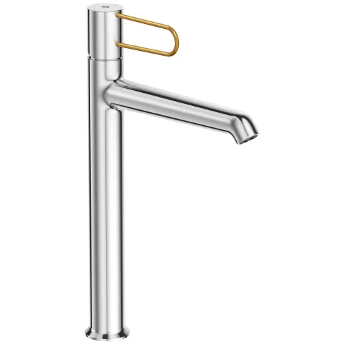 Высокий смеситель на столешницу Odeon Rive Gauche 33,2 см, ручка золото, неповоротный излив, с донным клапаном E21030-GLD-CP Jacob Delafon