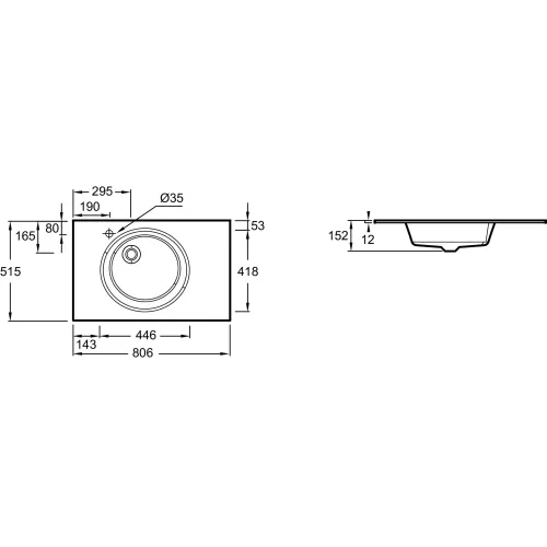 Мебельная раковина Odeon Rive Gauche 80,6х41,8 см, матовый черный EB2562-DE2 Jacob Delafon