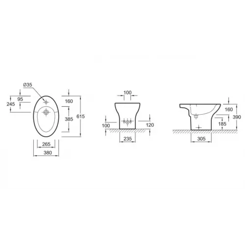 Биде Presqu'ile 38х61,5 см, напольное, без крышки E1348-00 Jacob Delafon