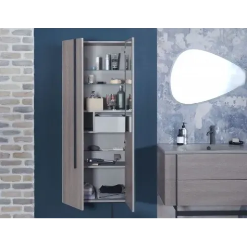 Шкаф-колонна Nouvelle Vague 60х34х147 см, фактурный дуб, 2 стеклянные полки, 1 фиксированная полка, реверсивная установка двери, подвесной монтаж EB3048-E73 Jacob Delafon