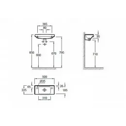 Подвесная раковина Odeon Up 50х22х9,5 см, с 1 отверстием для смесителя справа, санфарфор E4701R-00 Jacob Delafon