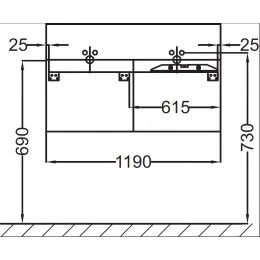 Модуль с раковиной Terrace 120 см, белая, раковина-столешница с подсветкой, два отверстия под смеситель, подвесной монтаж, система push-to-open EXB112-00+EB1188-G1C Jacob Delafon