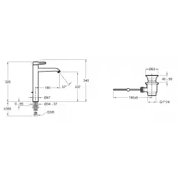 Высокий смеситель на столешницу Nouvelle Vague 32 см, матовый хром, неповоротный излив, с донным клапаном E78337-CAT Jacob Delafon