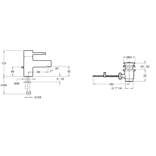 Смеситель для умывальника Cuff излив 99 мм, неповоротный излив, с донным клапаном E37301-CP Jacob Delafon