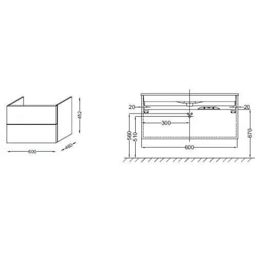 Модуль под раковину Vox 60х46х45,2 см, серый антрацит блестящий, изогнутая ручка, 2 выдвижных ящика EB2080-R1-442 Jacob Delafon