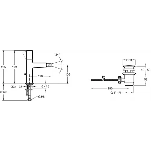 Смеситель для биде Rivoli с донным клапаном E24167-CP Jacob Delafon