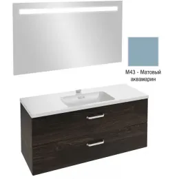 Комплект мебели для ванной Vox 120 см, матовый аквамарин, 2 выдвижных ящика, изогнутая ручка, с функцией анти-пар, с подсветкой, подвесной монтаж EB1418-NF+EXAB112-Z-00+EB2071-R1-M43 Jacob Delafon
