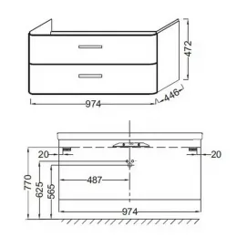 Модуль под раковину Replay 97,4х44,6х47,2 см, серый антрацит лак, 2 выдвижных ящика EB1047-442 Jacob Delafon