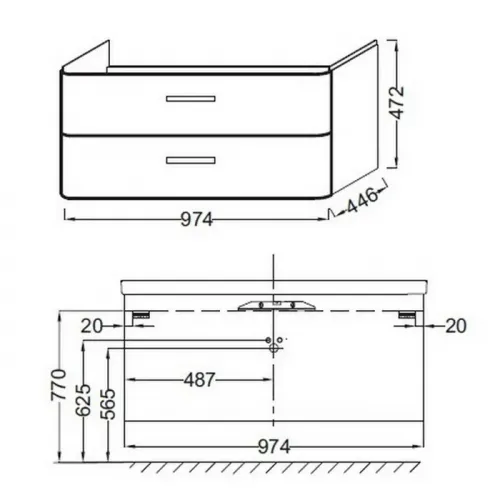 Модуль под раковину Replay 97,4х44,6х47,2 см, серый антрацит лак, 2 выдвижных ящика EB1047-442 Jacob Delafon
