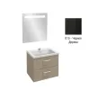 Комплект мебели для ванной Vox 60 см, черное дерево, изогнутая ручка, 2 выдвижных ящика, с функцией анти-пар, подвесной монтаж, с подсветкой EB1411-NF+EXAF112-Z-00+EB2080-R1-E15 Jacob Delafon